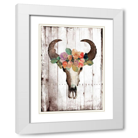 Bull Floral Gold Crown White Modern Wood Framed Art Print with Double Matting by Grey, Jace