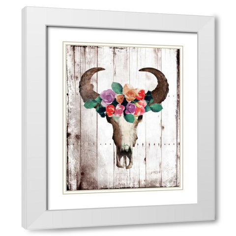Bull Floral Crown White Modern Wood Framed Art Print with Double Matting by Grey, Jace