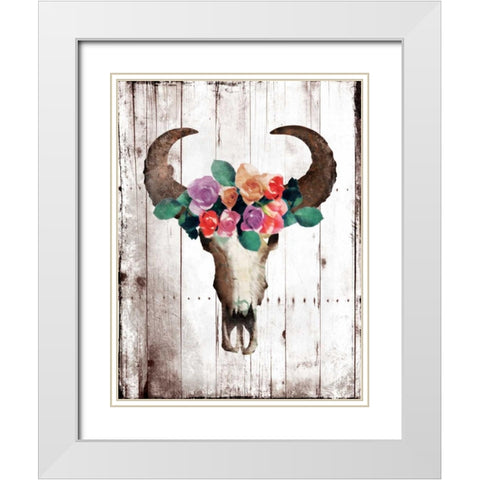 Bull Floral Crown White Modern Wood Framed Art Print with Double Matting by Grey, Jace