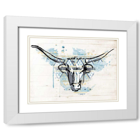 Bull Patterned Blues White Modern Wood Framed Art Print with Double Matting by Grey, Jace