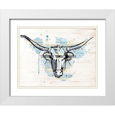 Bull Patterned Blues White Modern Wood Framed Art Print with Double Matting by Grey, Jace