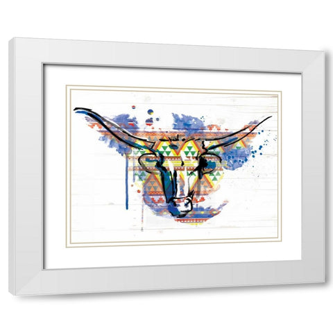 Bull Patterned White Modern Wood Framed Art Print with Double Matting by Grey, Jace