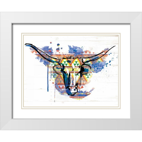 Bull Patterned White Modern Wood Framed Art Print with Double Matting by Grey, Jace