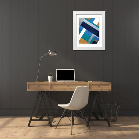 Stipe Overlay Blue White Modern Wood Framed Art Print with Double Matting by Grey, Jace