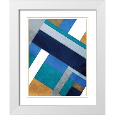 Stipe Overlay Blue White Modern Wood Framed Art Print with Double Matting by Grey, Jace