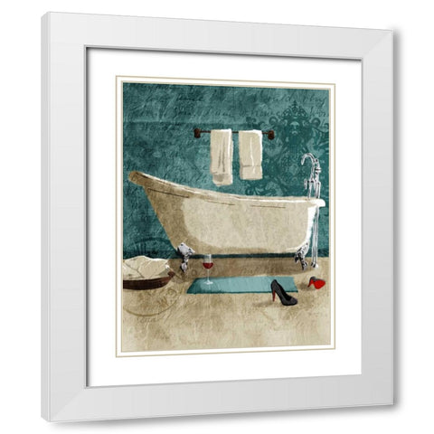 Teal Wine Bath White Modern Wood Framed Art Print with Double Matting by Grey, Jace