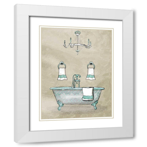 Chip Teal Bath White Modern Wood Framed Art Print with Double Matting by Grey, Jace
