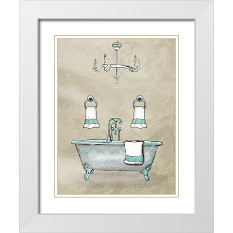 Chip Teal Bath White Modern Wood Framed Art Print with Double Matting by Grey, Jace