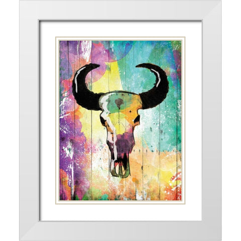 Colorful Bull White Modern Wood Framed Art Print with Double Matting by Grey, Jace