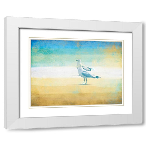 Birds On The Beach White Modern Wood Framed Art Print with Double Matting by Grey, Jace