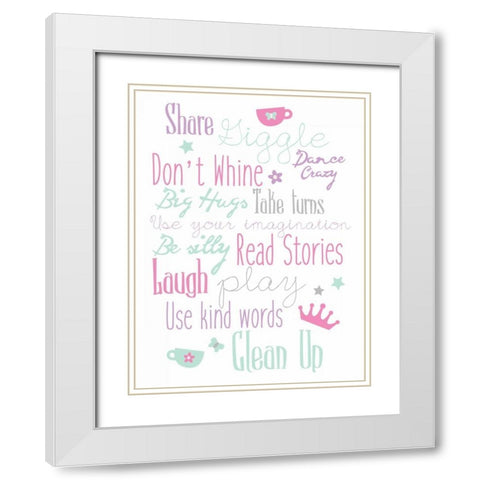 Girls Play Room Rules White Modern Wood Framed Art Print with Double Matting by Grey, Jace