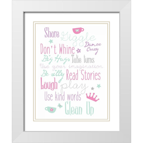 Girls Play Room Rules White Modern Wood Framed Art Print with Double Matting by Grey, Jace
