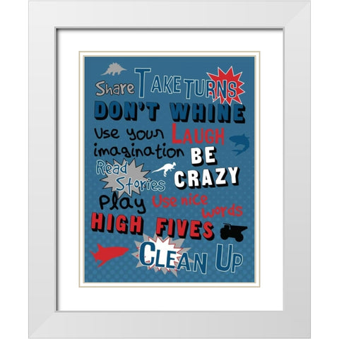 Boys Play Room Rules White Modern Wood Framed Art Print with Double Matting by Grey, Jace