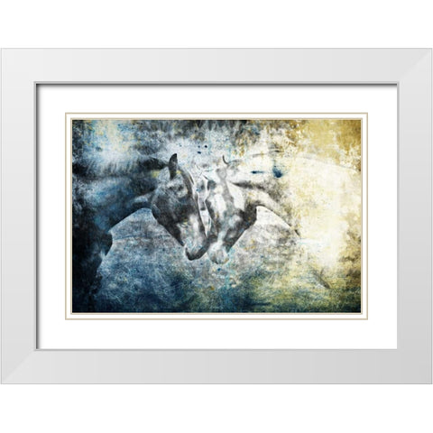 Kissing Blue Horses White Modern Wood Framed Art Print with Double Matting by Grey, Jace