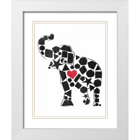 Elephant Shapes White Modern Wood Framed Art Print with Double Matting by Grey, Jace