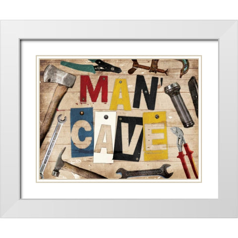 Man Cave Tools White Modern Wood Framed Art Print with Double Matting by Grey, Jace