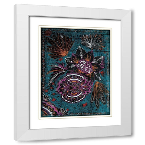 Full Floral Henna White Modern Wood Framed Art Print with Double Matting by Grey, Jace