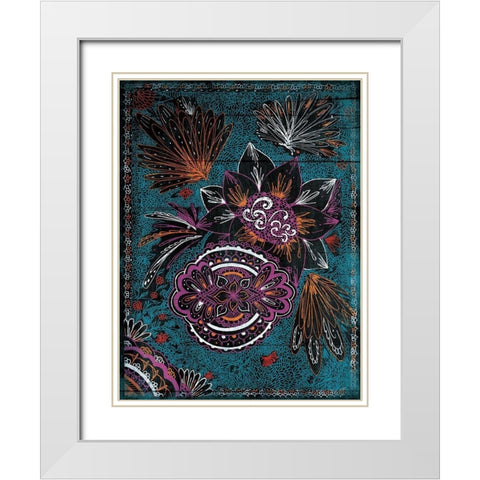 Full Floral Henna White Modern Wood Framed Art Print with Double Matting by Grey, Jace