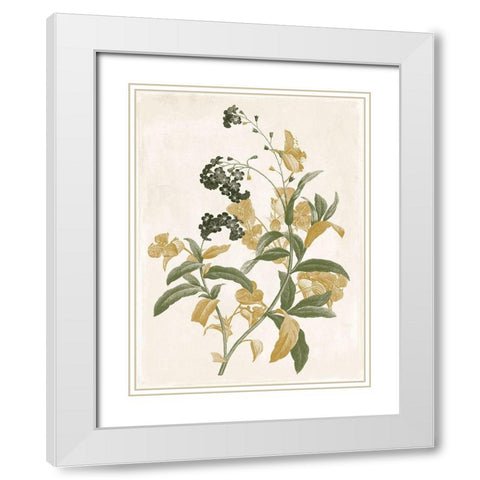 Green and Gold Flowers 2 White Modern Wood Framed Art Print with Double Matting by Grey, Jace