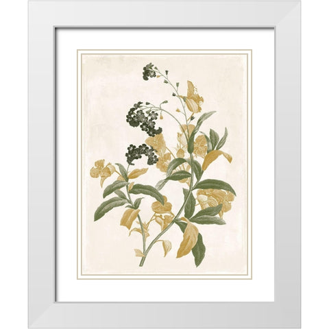 Green and Gold Flowers 2 White Modern Wood Framed Art Print with Double Matting by Grey, Jace