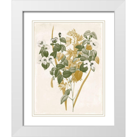 Green and Gold Flowers 4 White Modern Wood Framed Art Print with Double Matting by Grey, Jace