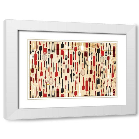 Kitchen Utensils White Modern Wood Framed Art Print with Double Matting by Grey, Jace