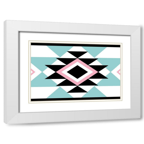Aztec Teal Pink White Modern Wood Framed Art Print with Double Matting by Grey, Jace