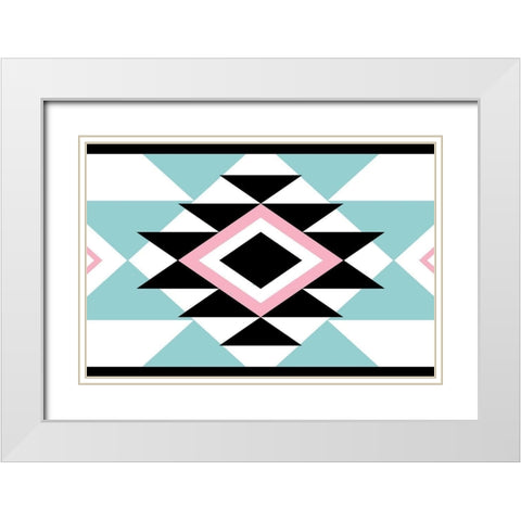 Aztec Teal Pink White Modern Wood Framed Art Print with Double Matting by Grey, Jace