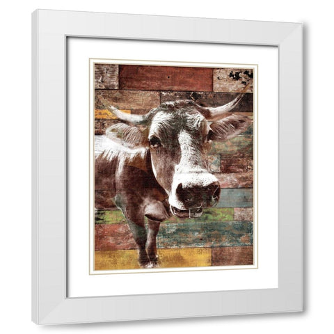 Cow With Multi Wood White Modern Wood Framed Art Print with Double Matting by Grey, Jace