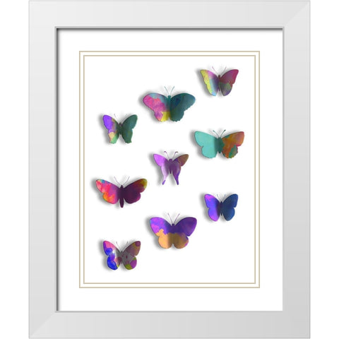 Floating Butterfly White Modern Wood Framed Art Print with Double Matting by Grey, Jace