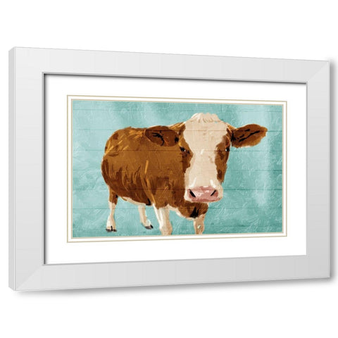Brown Cow Now White Modern Wood Framed Art Print with Double Matting by Grey, Jace