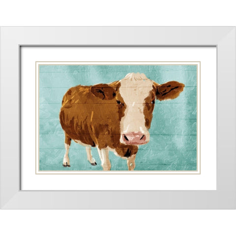 Brown Cow Now White Modern Wood Framed Art Print with Double Matting by Grey, Jace