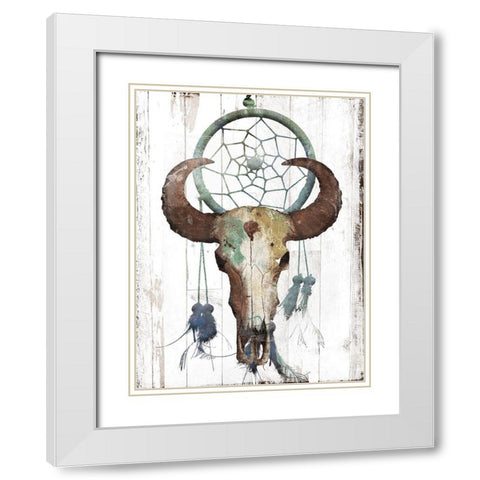 Bull With Dreamcatcher White Modern Wood Framed Art Print with Double Matting by Grey, Jace
