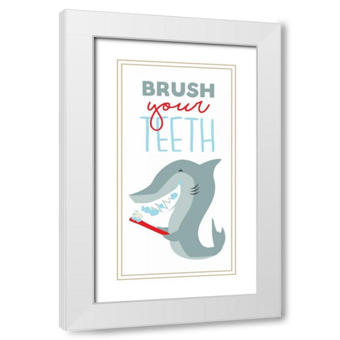 Brush Your Teeth White Modern Wood Framed Art Print with Double Matting by Grey, Jace