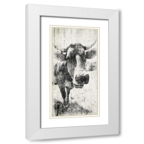 Vintage Cow White Modern Wood Framed Art Print with Double Matting by Grey, Jace