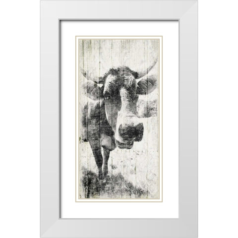 Vintage Cow White Modern Wood Framed Art Print with Double Matting by Grey, Jace
