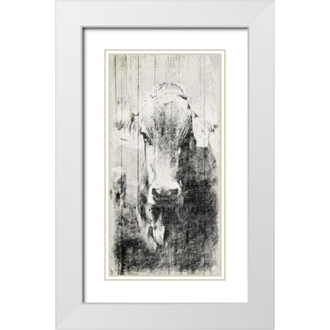 Vintage Cow Mate White Modern Wood Framed Art Print with Double Matting by Grey, Jace