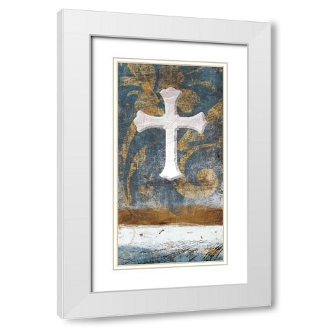 Cross On Blue White Modern Wood Framed Art Print with Double Matting by Grey, Jace