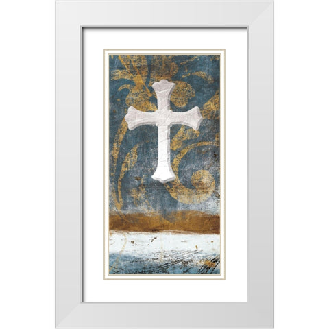 Cross On Blue White Modern Wood Framed Art Print with Double Matting by Grey, Jace