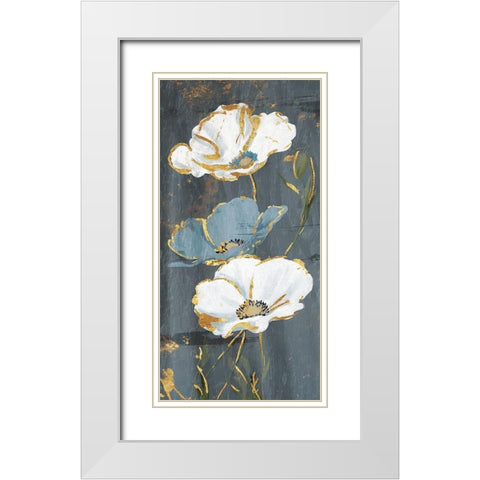 Blue Gold Florals White Modern Wood Framed Art Print with Double Matting by Grey, Jace