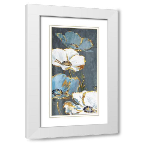 Blue Gold Florals Mate White Modern Wood Framed Art Print with Double Matting by Grey, Jace