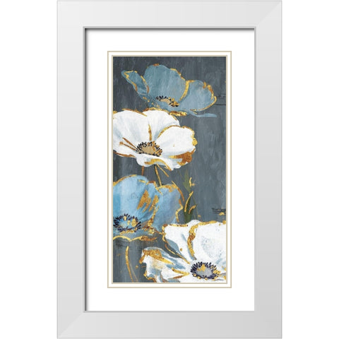 Blue Gold Florals Mate White Modern Wood Framed Art Print with Double Matting by Grey, Jace