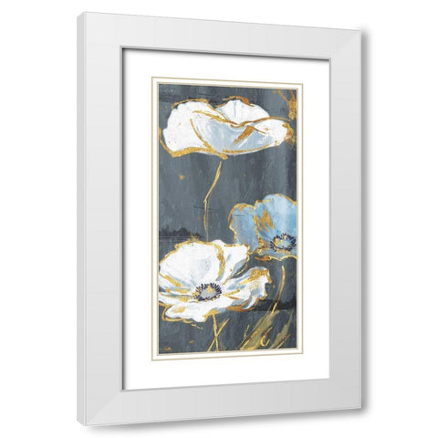 Blue Gold Florals Mate Three White Modern Wood Framed Art Print with Double Matting by Grey, Jace