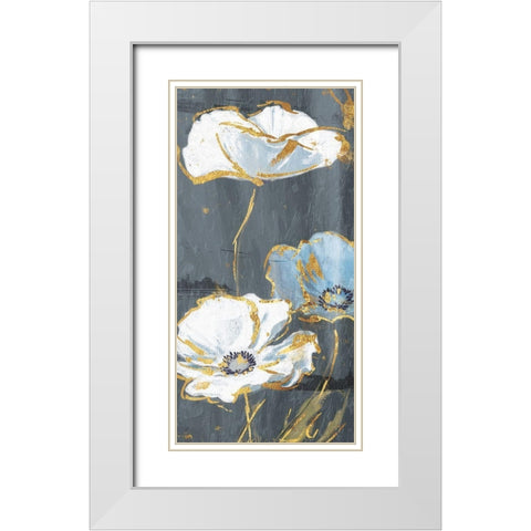 Blue Gold Florals Mate Three White Modern Wood Framed Art Print with Double Matting by Grey, Jace