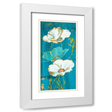 Teal Gold Florals White Modern Wood Framed Art Print with Double Matting by Grey, Jace