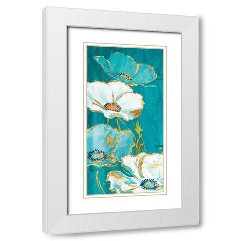 Teal Gold Florals Mate White Modern Wood Framed Art Print with Double Matting by Grey, Jace