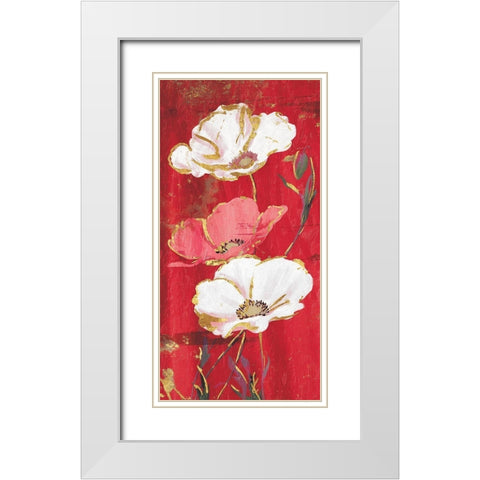 Red Gold Florals White Modern Wood Framed Art Print with Double Matting by Grey, Jace