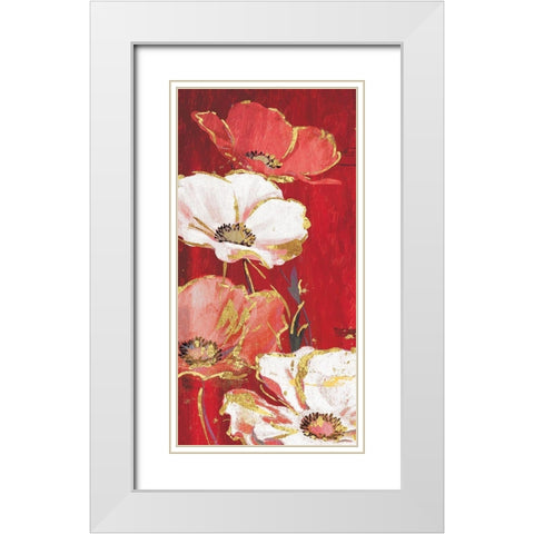 Red Gold Florals Mate White Modern Wood Framed Art Print with Double Matting by Grey, Jace