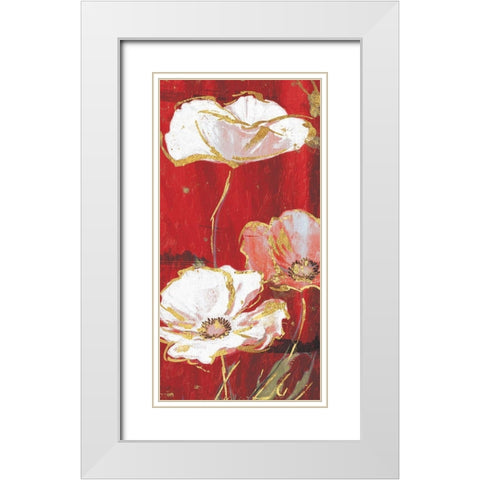 Red Gold Florals Mate Three White Modern Wood Framed Art Print with Double Matting by Grey, Jace