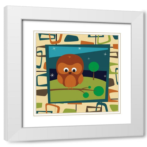 Owl White Modern Wood Framed Art Print with Double Matting by Grey, Jace